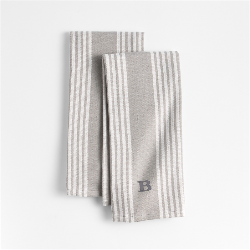 View Personalized Cuisine Grey with White Stripe Organic Cotton Kitchen Towels, Set of 2 details