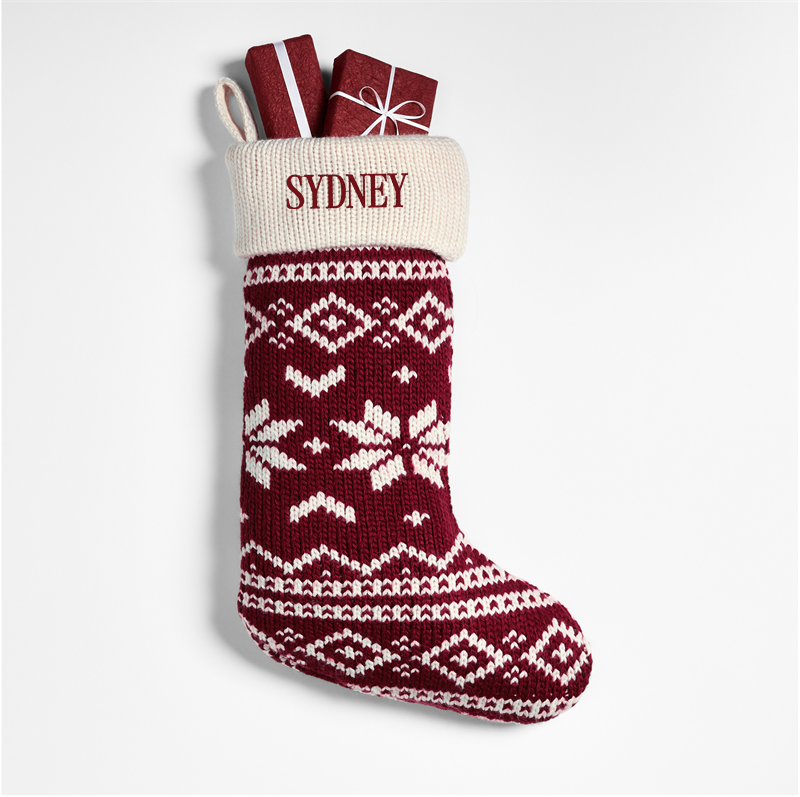 View Personalized Red Knit Fair Isle Christmas Stocking details