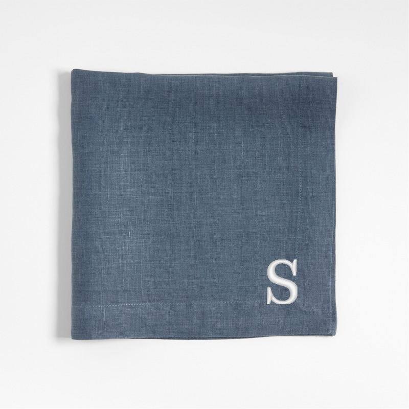 View Personalized Marin Slate Blue EUROPEAN FLAX ™-Certified Linen Napkin, Set of 8 details