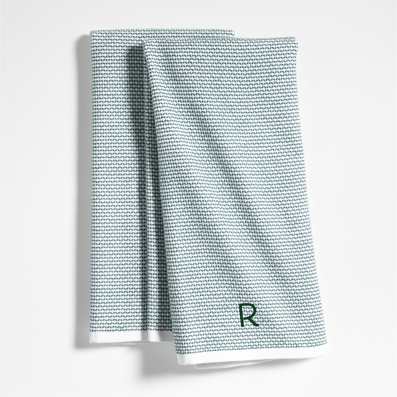 View Personalized Textured Terry Pendula Green Organic Cotton Kitchen Towels, Set of 2 details