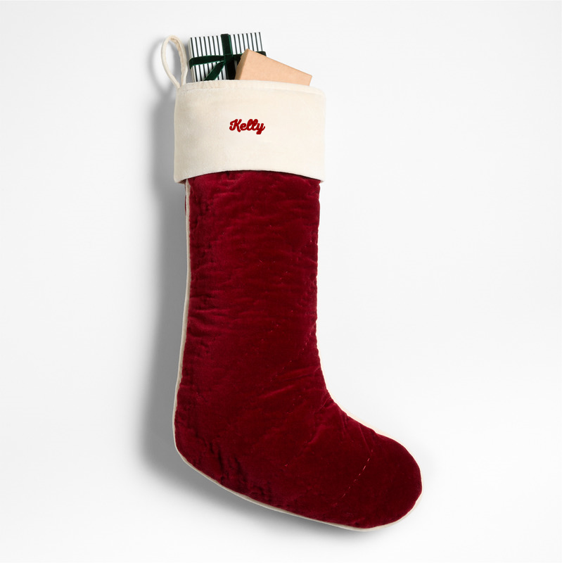 View Personalized Red Quilted Velvet Christmas Stocking details