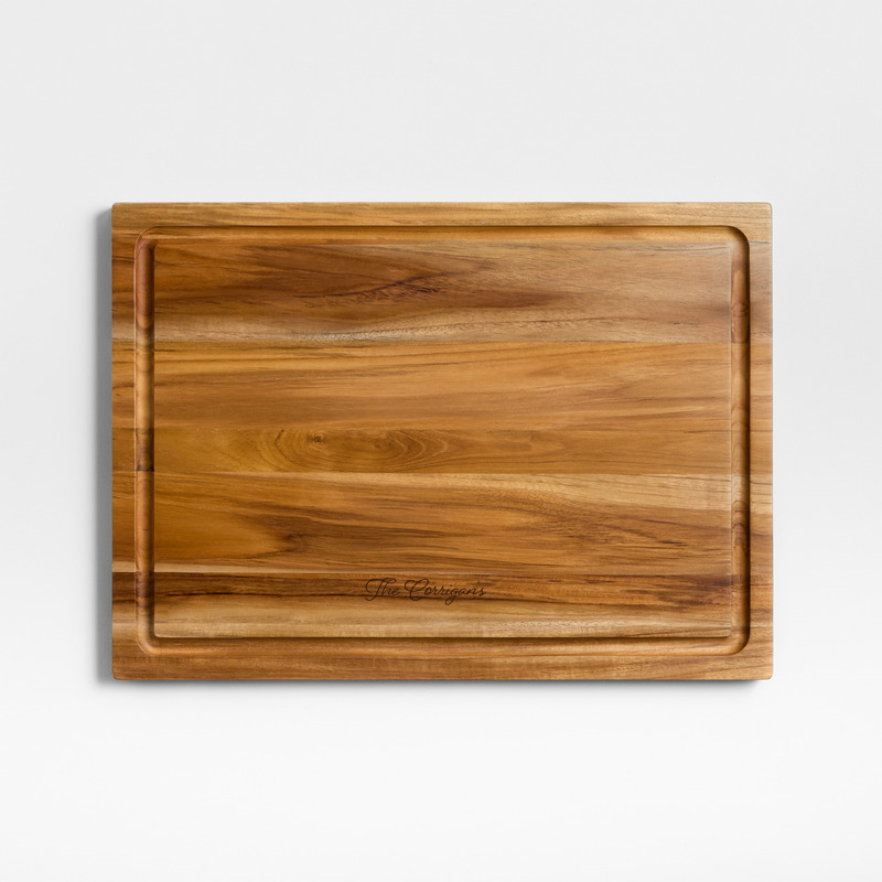 View Personalized Crate & Barrel Reversible Teak Wood Cutting Board 18"x13"x0.75" details