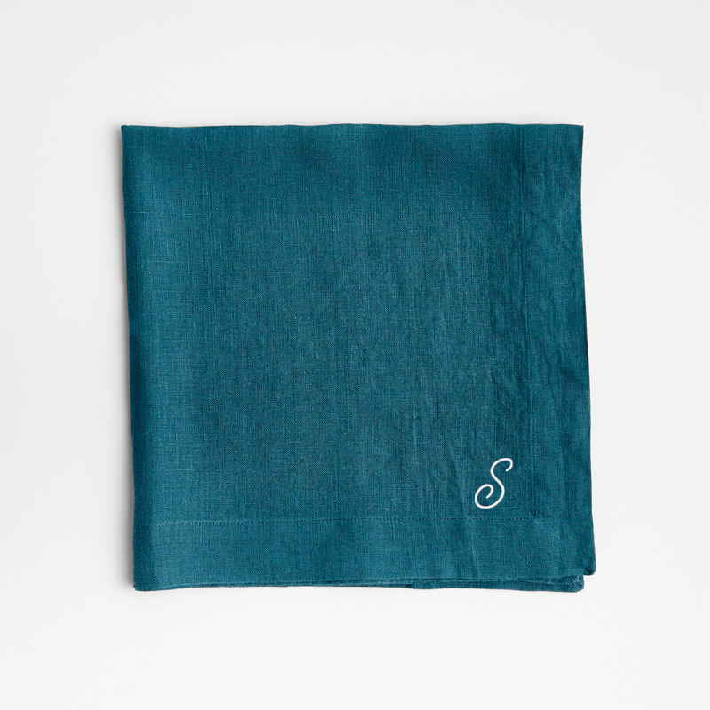 View Personalized Marin Sea Blue EUROPEAN FLAX ™-Certified Linen Napkins, Set of 8 details