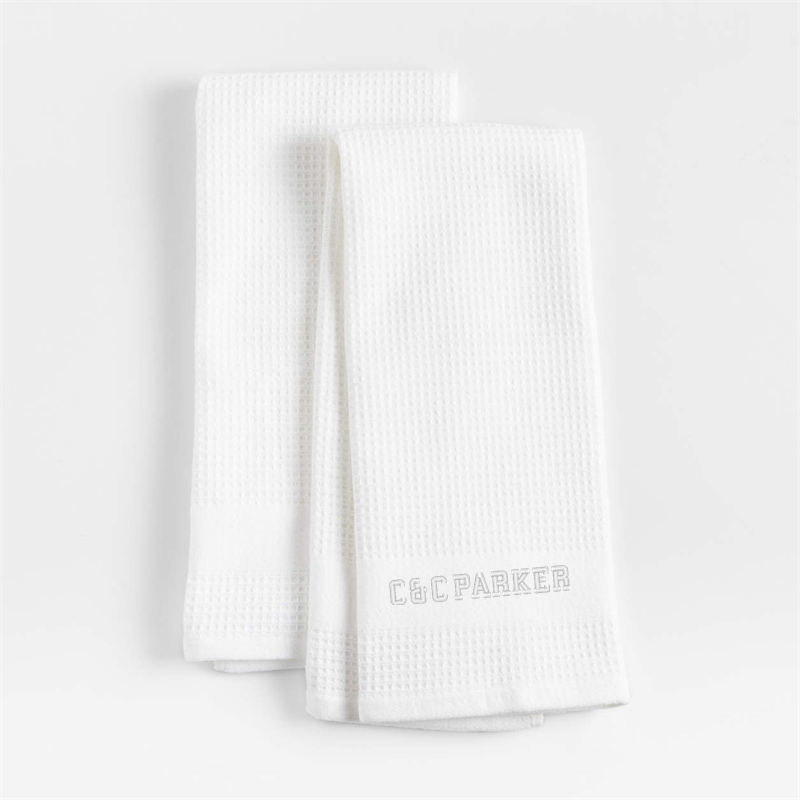 View Personalized Waffle-Terry White Organic Cotton Kitchen Towels, Set of 2 details