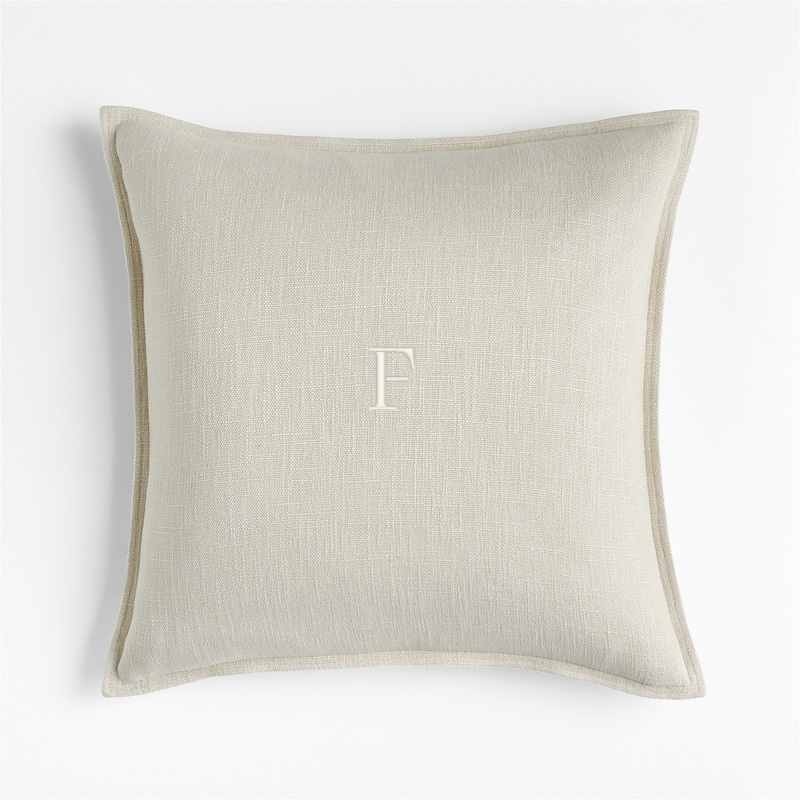 View Personalized Ivory 20x20 Organic Laundered Linen Throw Pillow with Down-Alternative Insert details