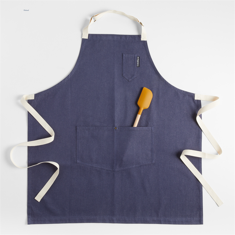 View Personalized Indigo Organic Cotton Kitchen Apron with Pockets details