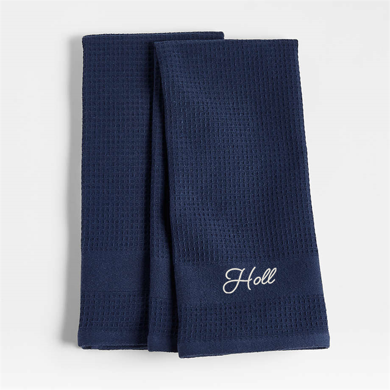 View Personalized Waffle-Terry Indigo Organic Cotton Kitchen Towels, Set of 2 details