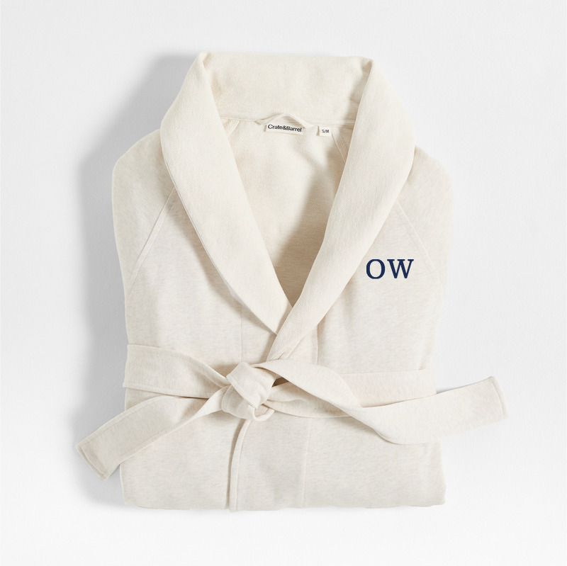 View Personalized Organic S/M Cotton Jersey Heathered Ivory Bath Robe details