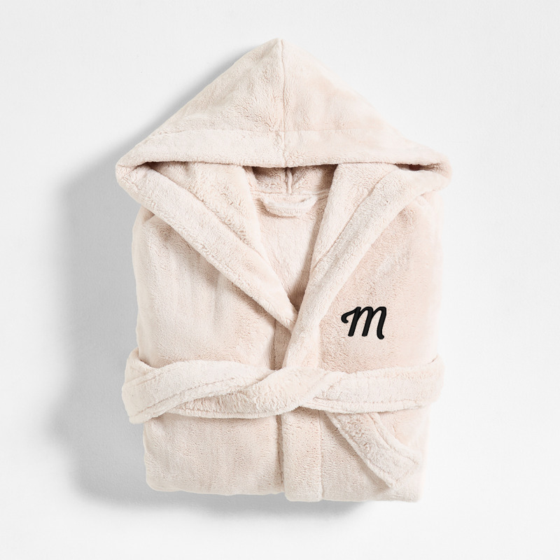 View Personalized Large/Extra-Large Plush Faux Fur Calm Beige Hooded Bath Robe details
