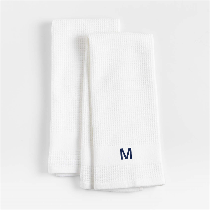 View Personalized Waffle-Terry White Organic Cotton Kitchen Towels, Set of 2 details