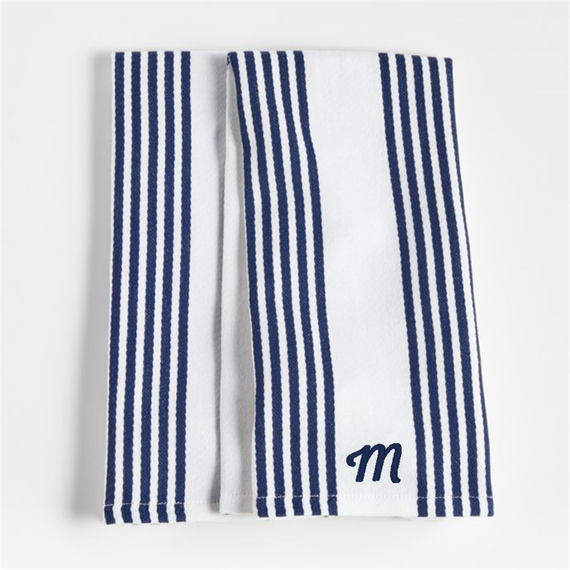 View Personalized Cuisine Stripe Indigo Organic Cotton Kitchen Towels, Set of 2 details