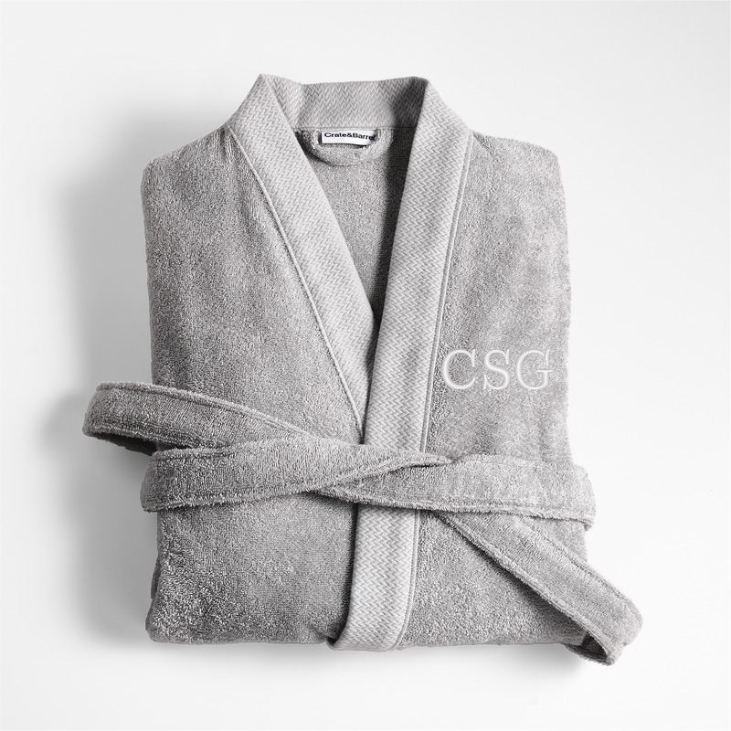 View Personalized Organic Turkish Cotton Grey Bath Robe S/M details