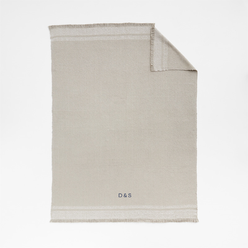 View Personalized Weekend Sand Beige Organic Cotton 70"x55" Fringe Throw Blanket details