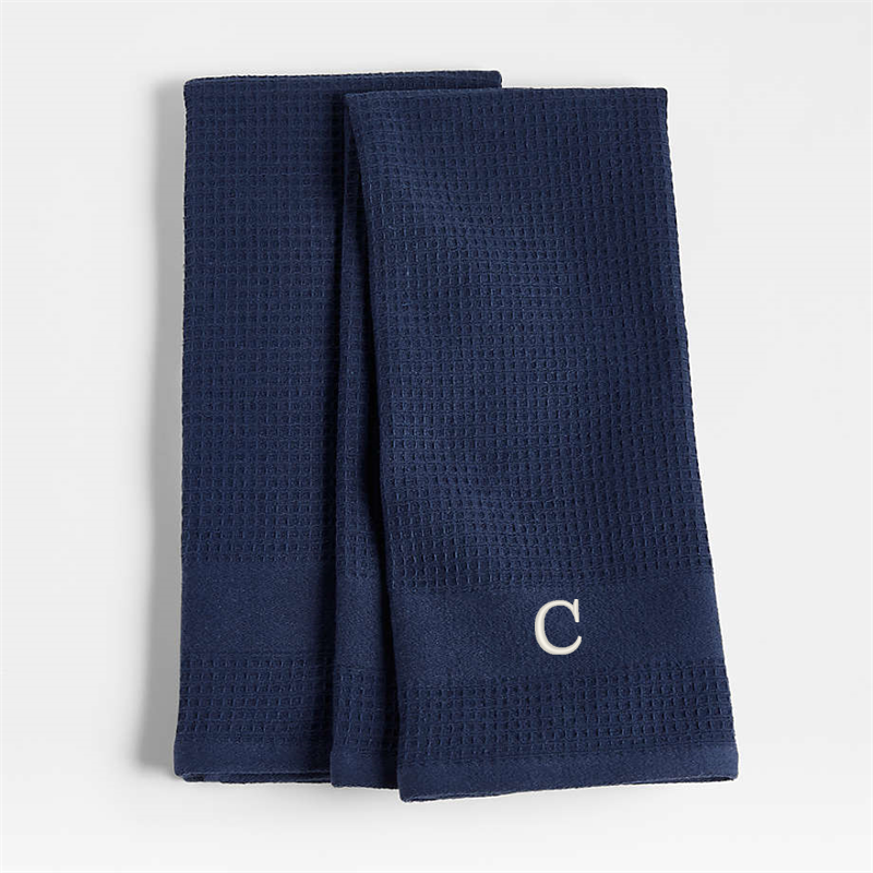 View Personalized Waffle-Terry Indigo Organic Cotton Kitchen Towels, Set of 2 details