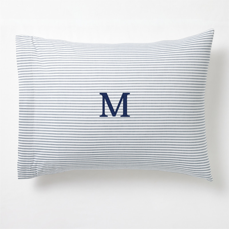 View Personalized Oxford Shirting Light Indigo Blue Organic Cotton Reversible Standard Bed Pillow Sham details