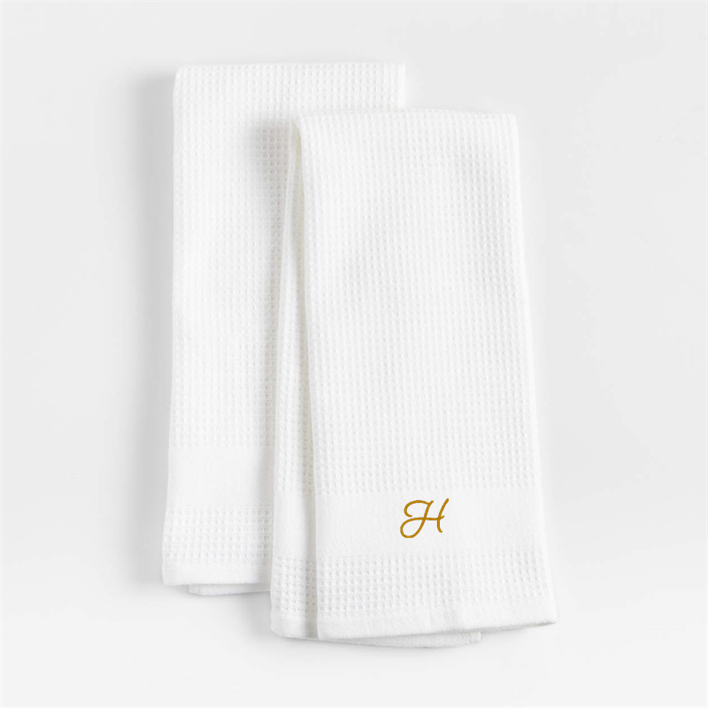 View Personalized Waffle-Terry White Organic Cotton Kitchen Towels, Set of 2 details