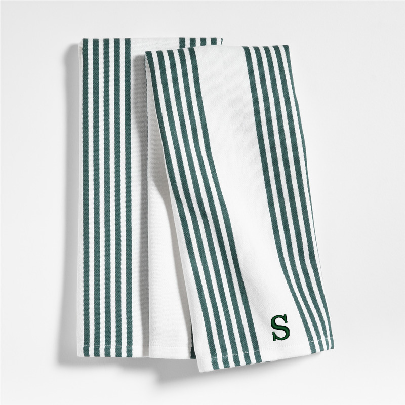 View Personalized Cuisine Stripe Pendula Green Organic Cotton Kitchen Towels, Set of 2 details