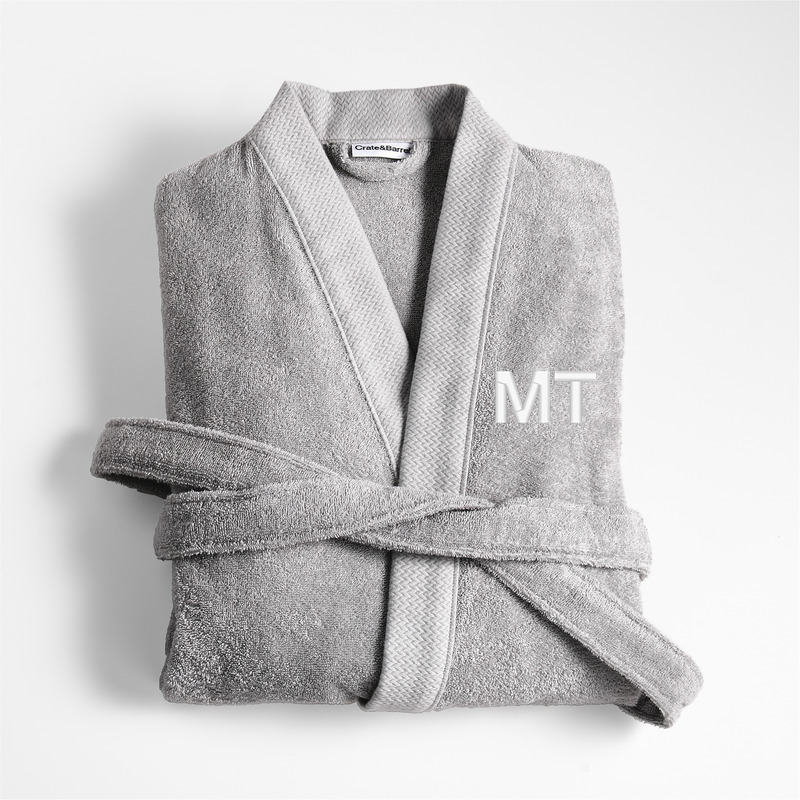 View Personalized Organic Turkish Cotton Grey Bath Robe L/XL details