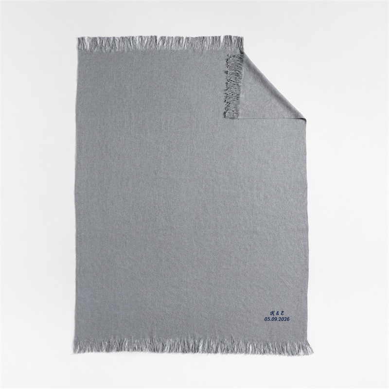 View Personalized Casual Textured Fringe 70"x55" Smoke Blue Throw Blanket details