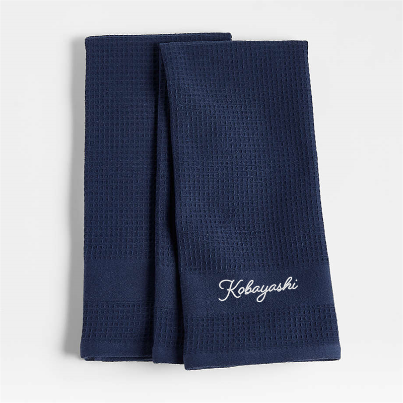 View Personalized Waffle-Terry Indigo Organic Cotton Kitchen Towels, Set of 2 details