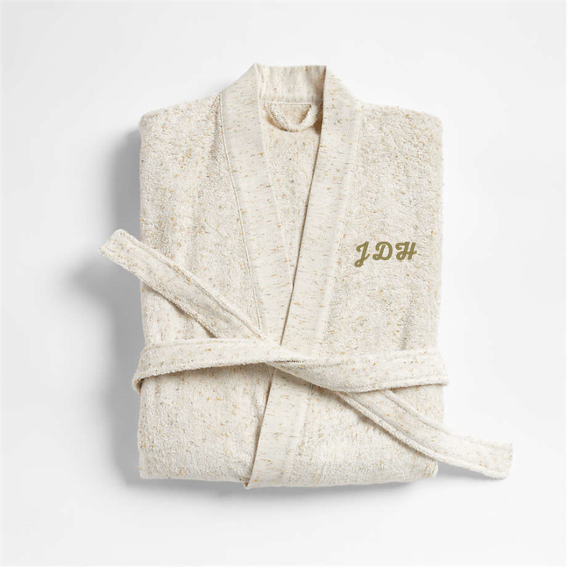 View Personalized Organic Small/Medium Turkish Natural Beige Fleck Bathrobe details