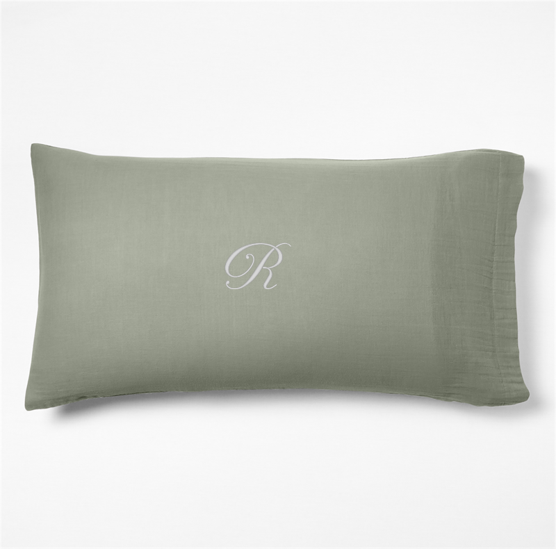 View Personalized Organic Cotton Gauze Shadow Sage Green King Bed Pillow Sham details
