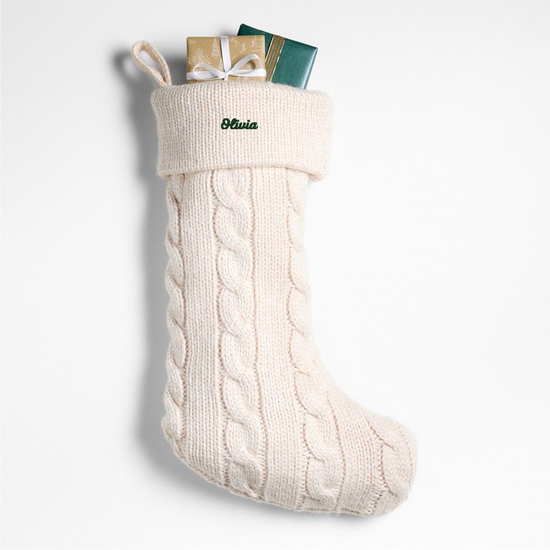 View Personalized Arctic Ivory Cable Knit Christmas Stocking details