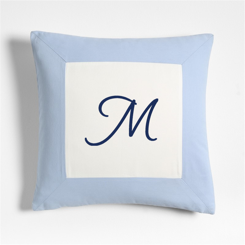 View Personalized Legacy Border Organic Cotton Monogrammable 20"x20" Sky Blue Throw Pillow Cover details