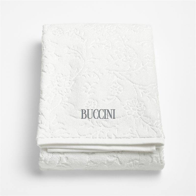 View Personalized Floral Jaquard Organic Cotton Crisp White Bath Towel details