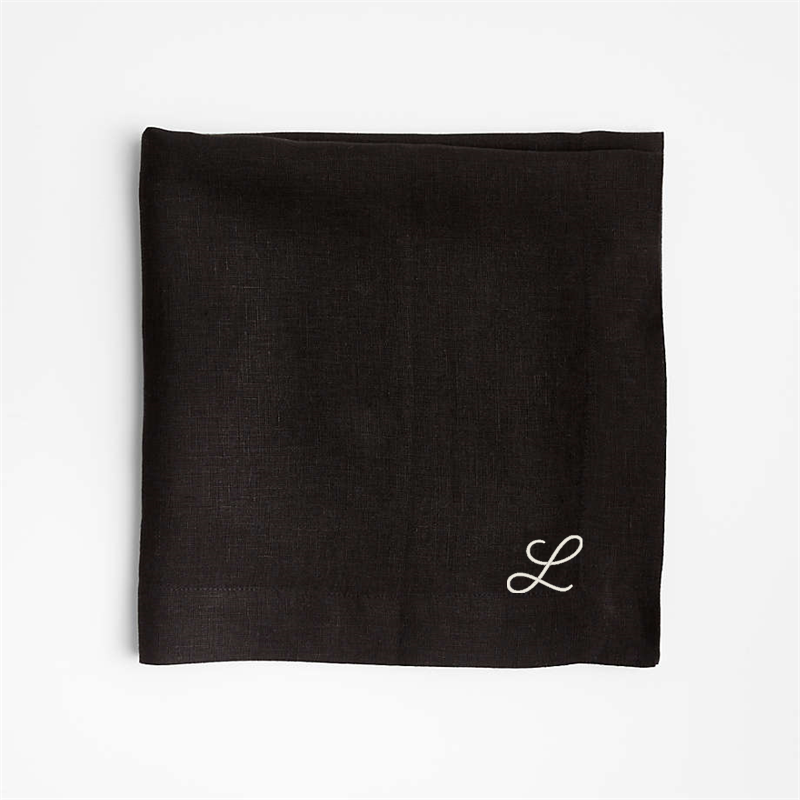 View Personalized Marin Ink Black EUROPEAN FLAX ™-Certified Linen Napkin, Set of 4 details