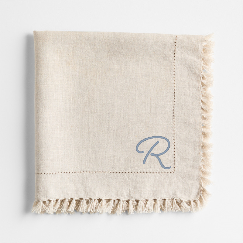 View Personalized Linen Eyelet Fringe Napkin in Natural by Gaby Dalkin details