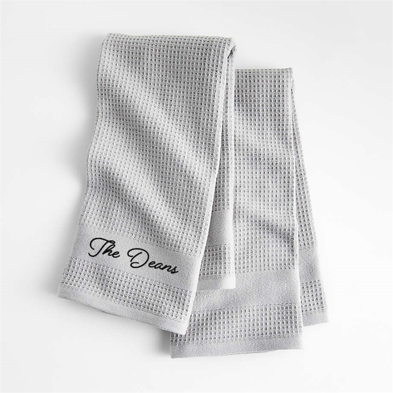 View Personalized Waffle-Terry Alloy Grey Organic Cotton Kitchen Towels, Set of 2 details