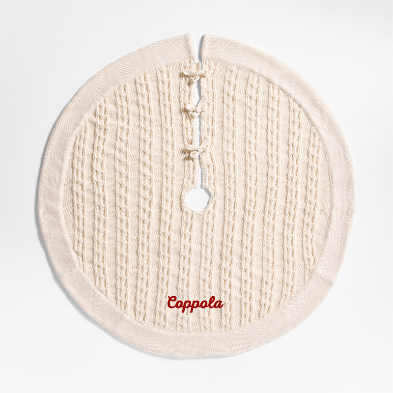 View Personalized Arctic Ivory Cable Knit Christmas Tree Skirt details