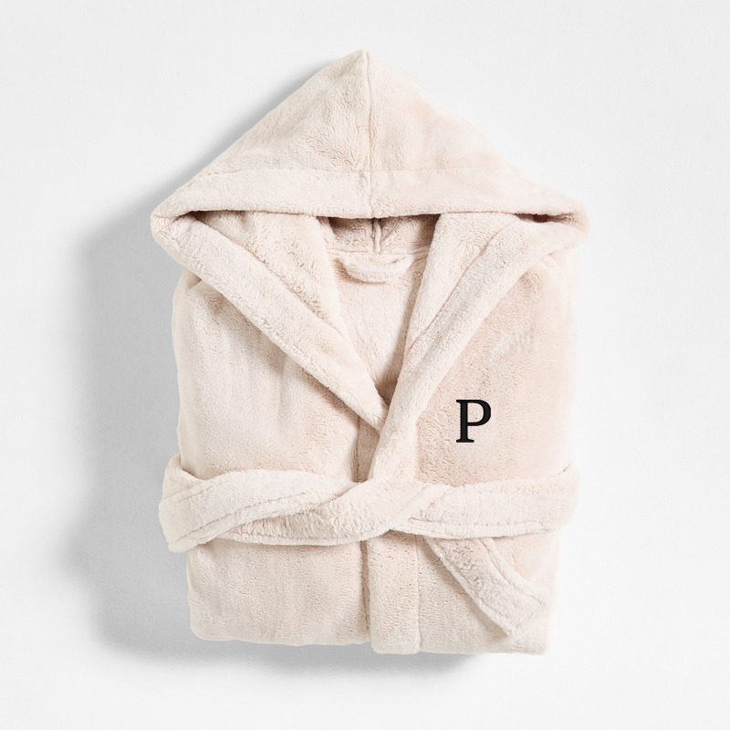 View Personalized Large/Extra-Large Plush Faux Fur Calm Beige Hooded Bath Robe details