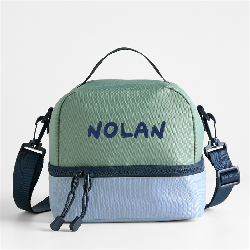 View Personalized Dreamer Green and Blue Colorblock Dual Compartment Soft Insulated Kids Lunch Box details