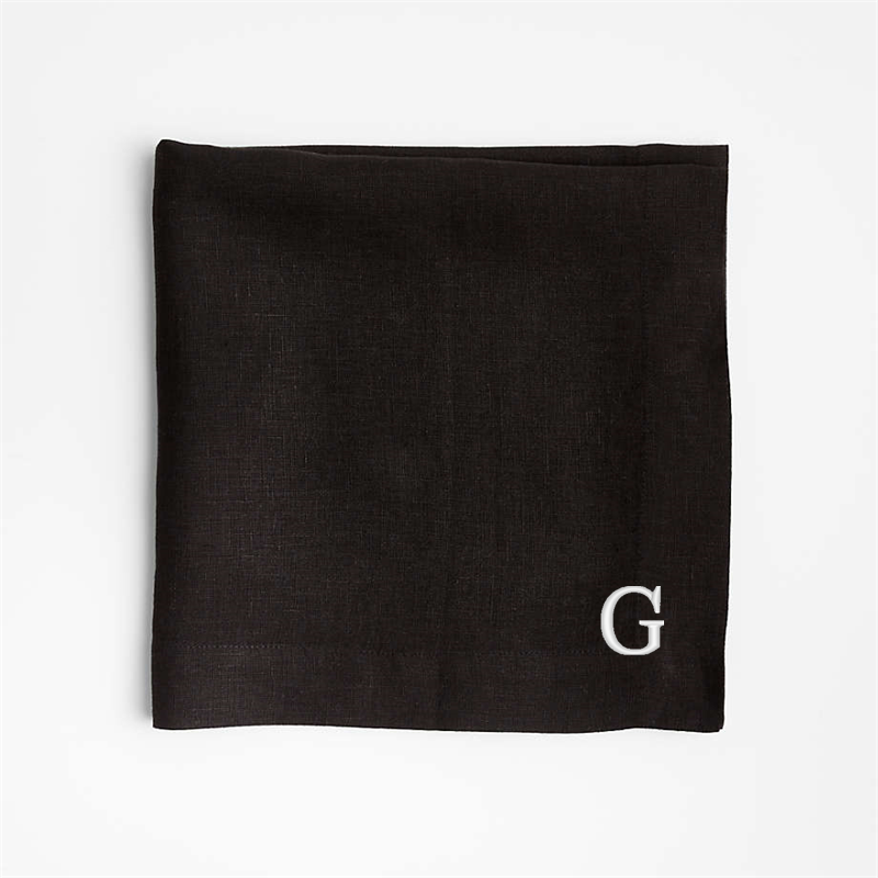View Personalized Marin Black EUROPEAN FLAX ™-Certified Linen Napkins, Set of 8 details