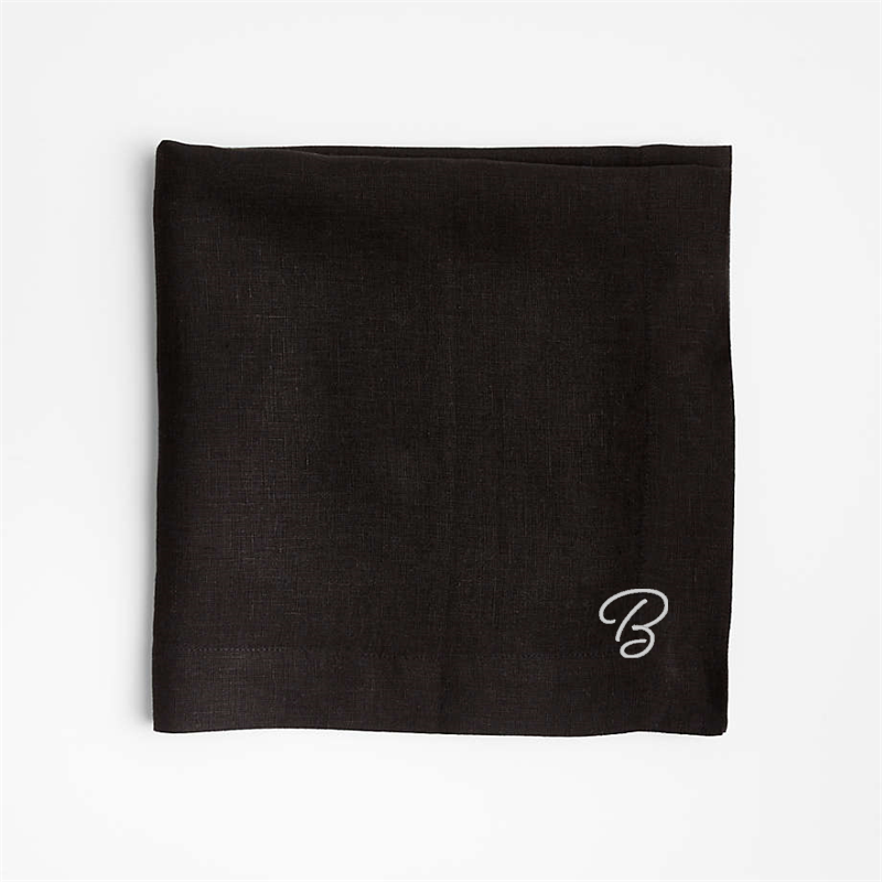 View Personalized Marin Black EUROPEAN FLAX ™-Certified Linen Napkins, Set of 8 details