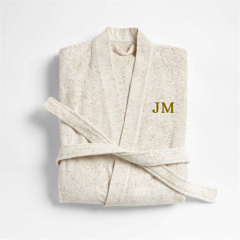 View Personalized Organic Small/Medium Turkish Natural Beige Fleck Bathrobe details