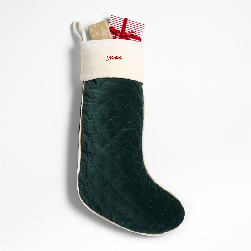 View Personalized Green Quilted Velvet Christmas Stocking details