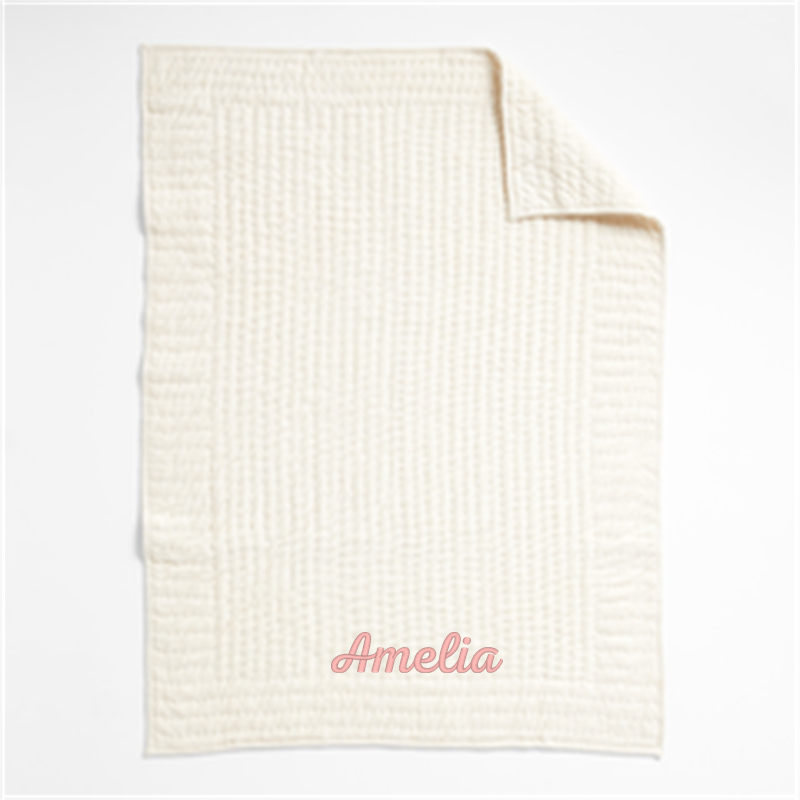 View Personalized Comfy Tee Keepsake Stitched Natural 100% Organic Cotton Jersey Crib Quilt details