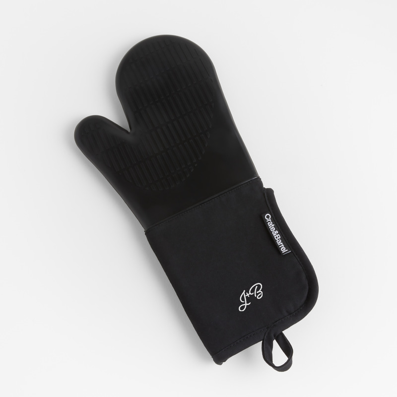 View Personalized Black Organic Cotton Oven Mitt with Silicone Grip details