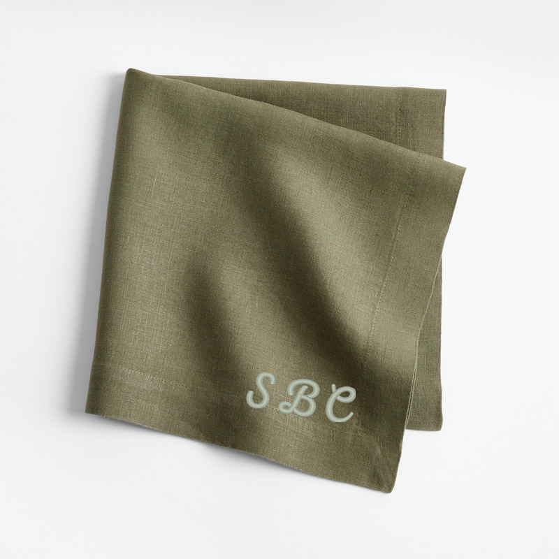 View Personalized Marin Desert Green EUROPEAN FLAX ™-Certified Linen Napkin, Set of 4 details