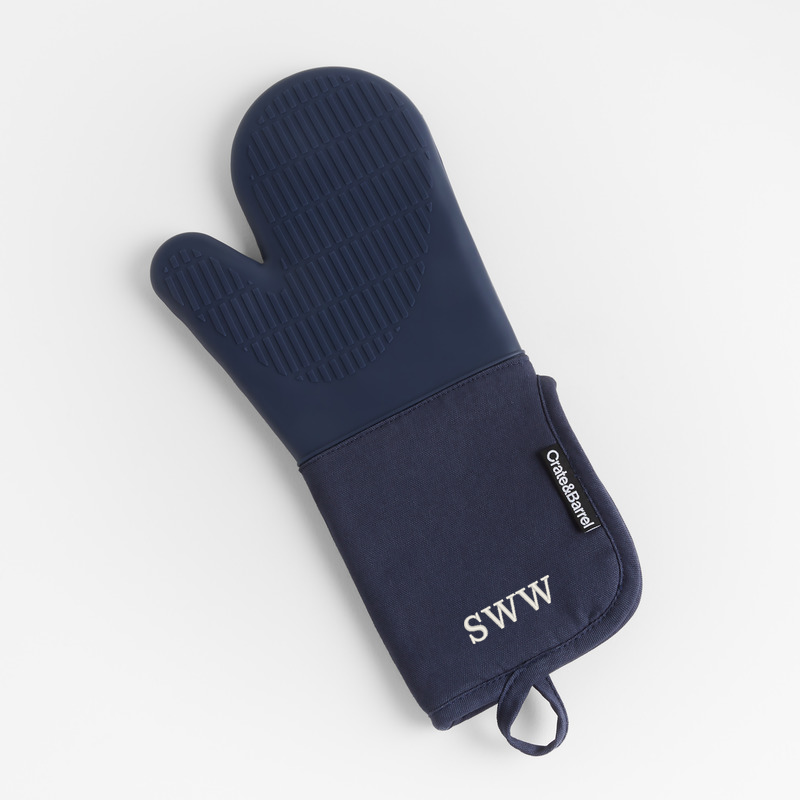 View Personalized Blue Organic Cotton Oven Mitt with Silicone Grip details