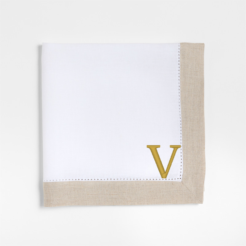 View Personalized Marin Natural and Cream EUROPEAN FLAX ™-Certified Linen Napkins with Hemstitch, Set of 8 details