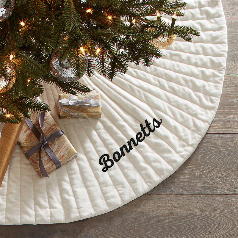 View Personalized Flake White Velvet Christmas Tree Skirt 48" details