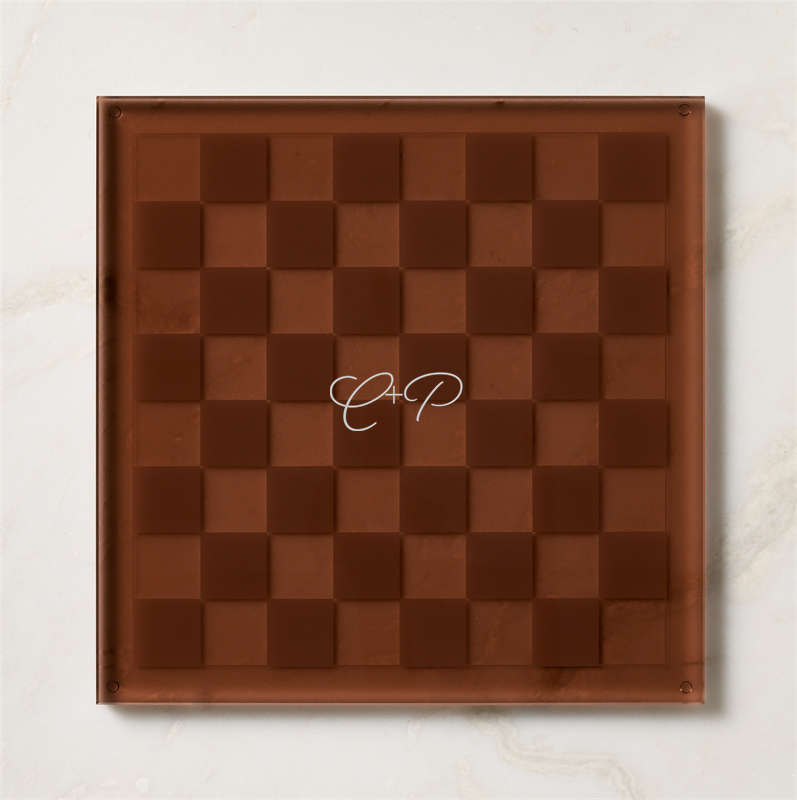 View Personalized Sienna Brown and Clear Acrylic Chess Set details