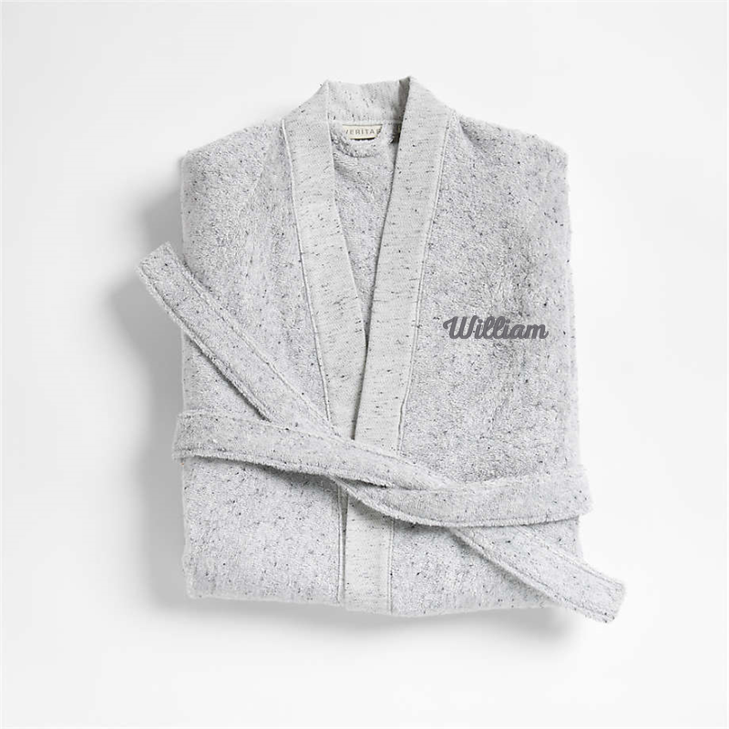 View Personalized Organic Large/Extra-Large Turkish Cotton Grey Fleck Bathrobe details