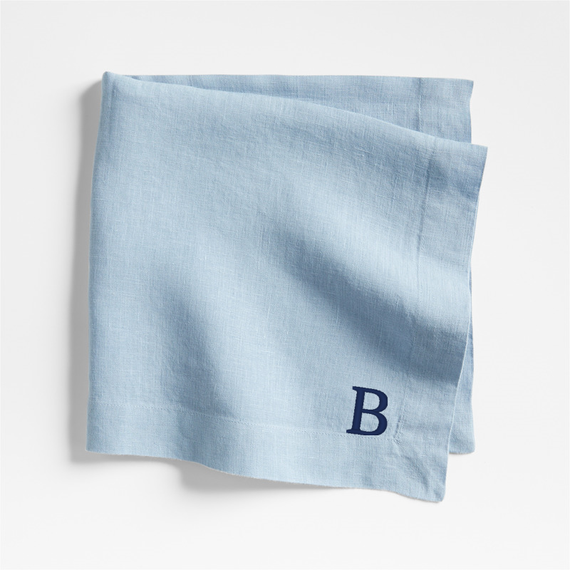 View Personalized Marin Light Blue EUROPEAN FLAX ™-Certified Linen Napkins, Set of 4 details
