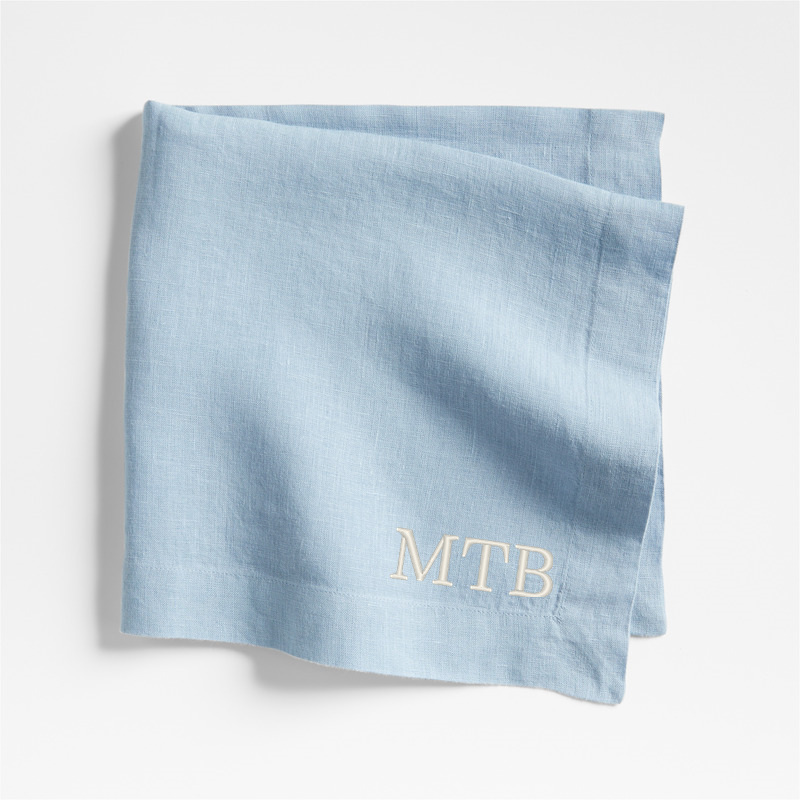 View Personalized Marin Light Blue EUROPEAN FLAX ™-Certified Linen Napkin details
