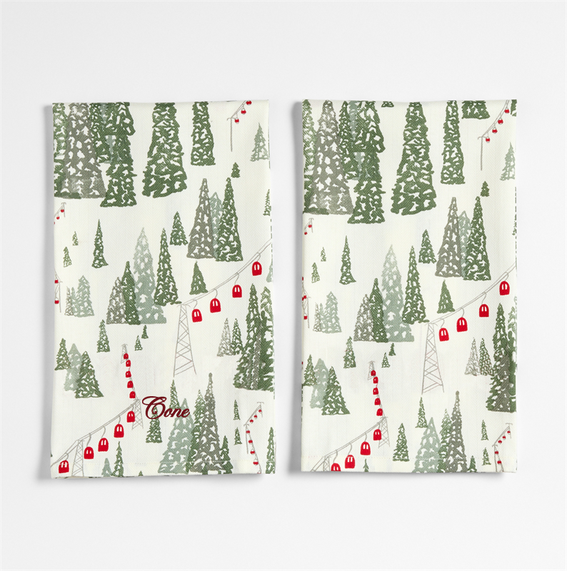 View Personalized Winter Gondola Organic Cotton Kitchen Towels, Set of 2 details